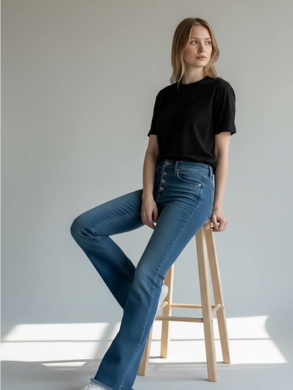 KanCan Medium Blue High-Rise Button-Fly Flare Jeans